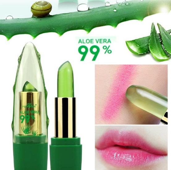 Supersonic Aloe Vera Gel Color Changing Lipstick Gloss with moisturizing, anti-drying, fine-grain lip balm for soft lips.