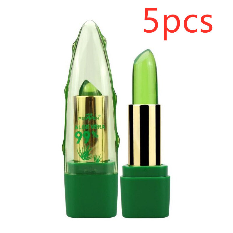 Supersonic Aloe Vera Gel color-changing lipstick gloss with moisturizing, anti-drying formula and fine-grain lip balm for soft lips.