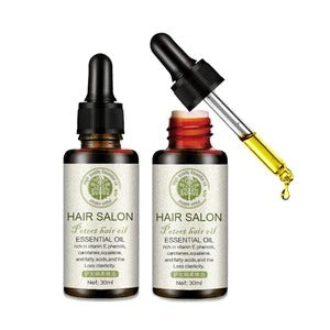 Supersonic hair care essential oil bottle with dropper, clear liquid inside, designed for nourishing hair treatments