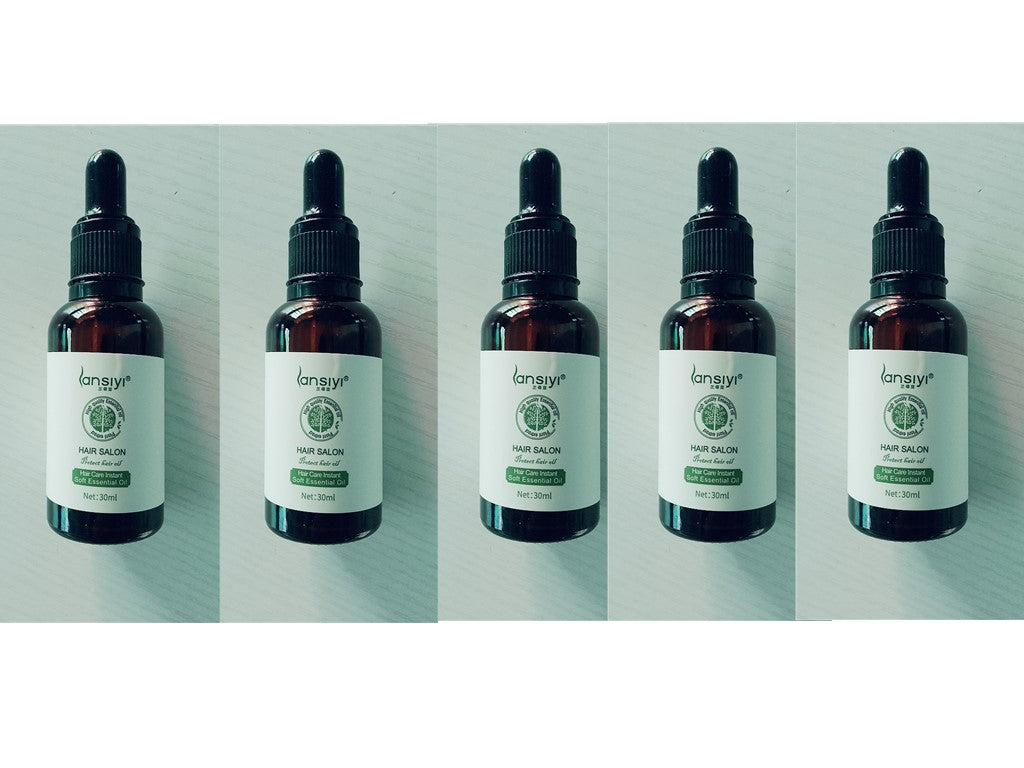 Supersonic Hair Care Essential Oil bottle with dropper, clear liquid, and minimalist packaging on a white background.