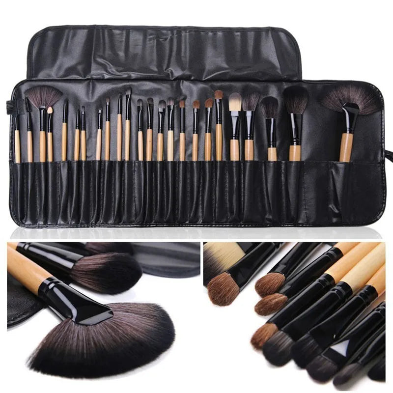 Set of 24 Supersonic professional makeup brushes including foundation, eyeshadow, eyebrow, and powder brushes in a gift bag.