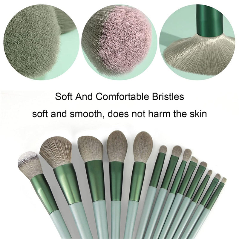 Supersonic 13-piece makeup brush set including concealer, blush, powder, eyeshadow, highlighter, and foundation brushes on a white background.